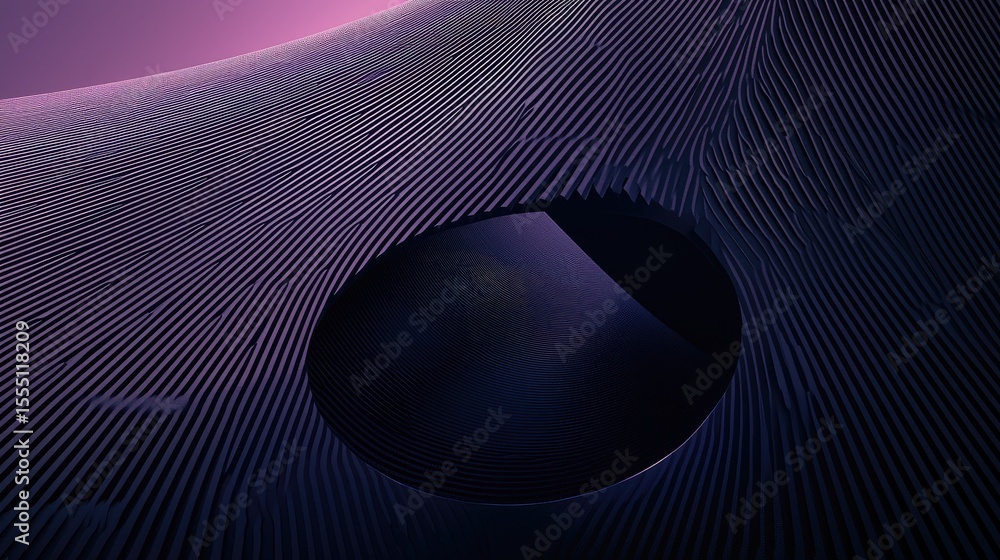 Poster dark purple abstract design with intricate lines and a central circle.