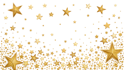 Gold flying stars confetti magic holiday frame isolated on a white background PNG.AI GENERATED