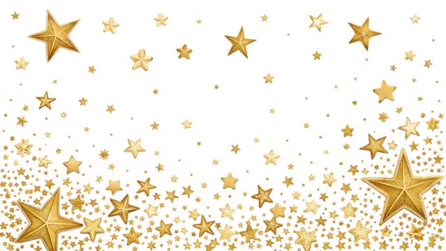 Gold flying stars confetti magic holiday frame isolated on a white background PNG.AI GENERATED