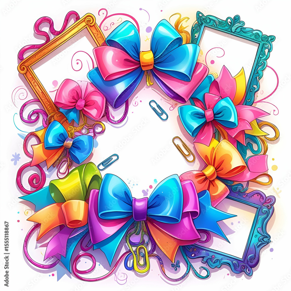 Fototapete A digital doodle bursts with random squiggles, colorful blobs, abstract forms, and playful