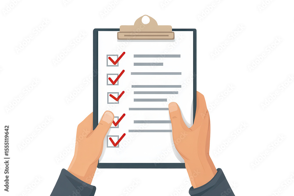 Poster checklist form held by hands with completed tasks marked clearly for easy tracking and organization 