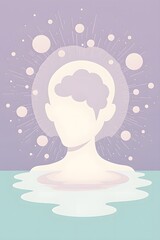 
A serene illustration depicting a silhouette of a person with a visible brain, surrounded by glowing circles and light rays, symbolizing mental clarity and awareness