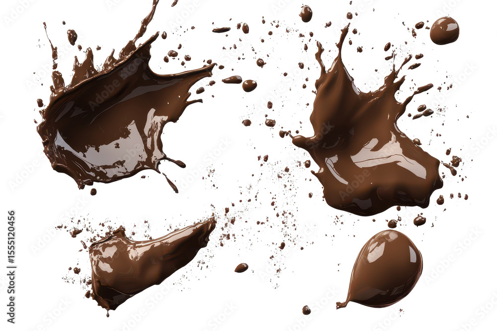 Poster splatters and splashes of rich brown mud with a chunky texture create an artistic arrangement showca