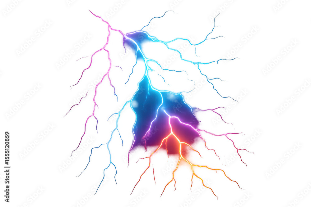 Poster lightning branching across transparent backdrop, radiating electric neon energy with dynamic lumines