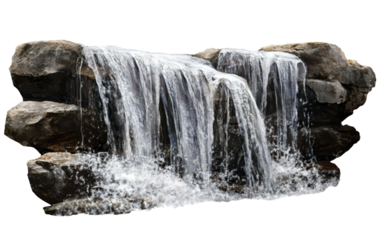Beautiful collection of waterfall cascades flowing over rocks creates a serene atmosphere for relaxation and enjoyment in nature