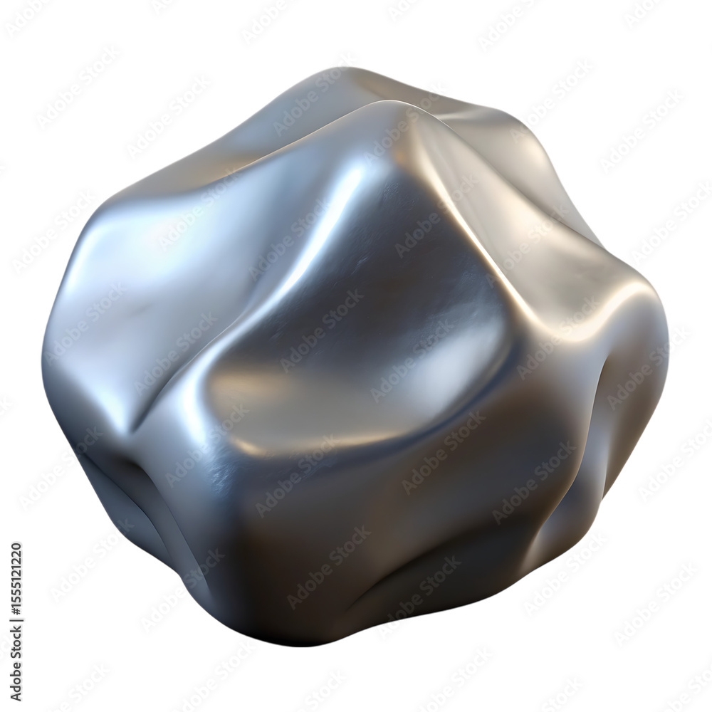 Poster abstract metallic liquid blob with smooth curves isolated on transparent background