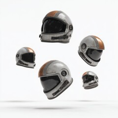 Fototapeta premium Floating futuristic astronaut helmets