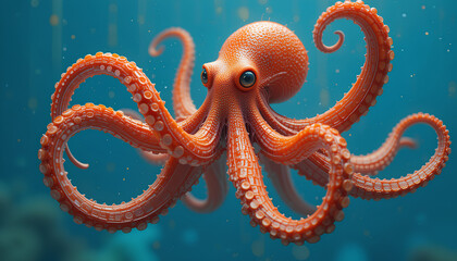 Hyper-Realistic 8K Detailed Octopus with Orange Tentacles Vibrant Colors and Intricate Patterns