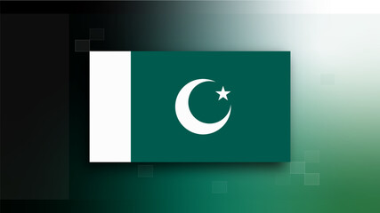 Flag of Pakistan with abstract background along with a gradient. Pakistan's flag with crescent and star along with green and white color. Design for 14th August