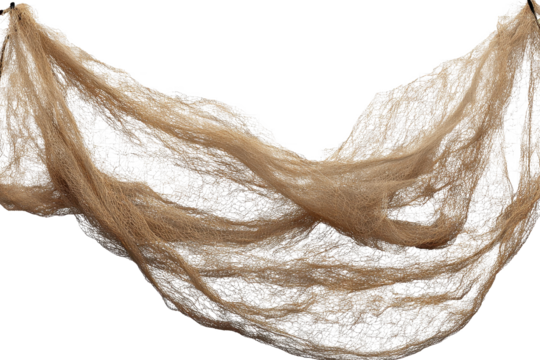 Unique fishing net suspended against a transparent background creates an interesting visual element for aquatic themed designs and marine projects