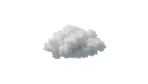Single Fluffy White Cloud Floating in Clear Blue Sky Centered Isolated on Transparent Background