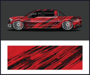 Aggressive Red and Black Truck Wrap Design Vehicle