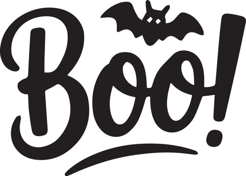 Spooky halloween boo text design featuring a bat silhouette in black color - Powered by Adobe