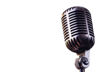 Retro microphone designed for performances and recordings, featuring a classic aesthetic ideal for music studios and live events with a transparent background