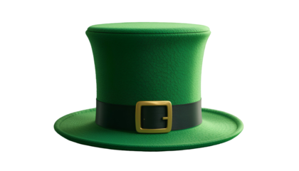 Green Leprechaun Top Hat with Gold Buckle – St. Patrick’s Day Velvet Hat Isolated on Transparent Background