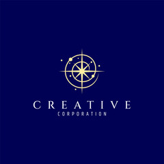 sparkling star logo with galaxy in luxury gold color design style
