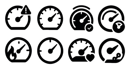 Speedometer icon set. automotive, dashboard symbols in solid style