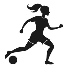 Silhouette of a Female Soccer Player Dribbling the Ball with Determination and Skill Ready for Action on the Field in Black and White