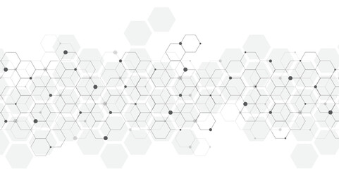 science network pattern gray Hexagonal abstract background. Big Data Visualization structure elements . Health care and science medical pattern innovation. Template design with concept Dots and lines	
