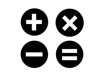 Obraz premium Minimalist Math Symbols Icon Set – Plus Minus Multiply Equal Black Circle Design