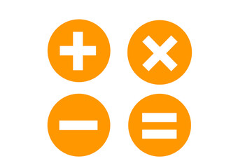 Obraz premium Orange Circle Math Icons Set – Plus, Minus, Multiply, Divide Symbols in Grid