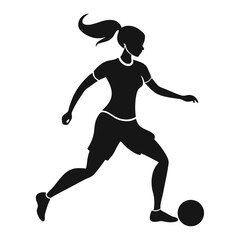 Silhouette of a Female Soccer Player Dribbling the Ball with Determination and Focus Ready to Score the Winning Goal in the Game