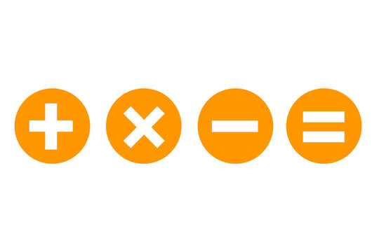 Math Symbols Buttons – Orange Circle Icons for Add, Subtract, Multiply, Divide