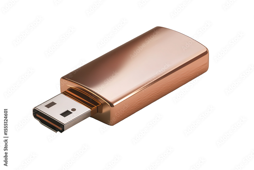 Poster metallic usb flash drive resting on a clean surface, reflecting light, showcasing its sleek design a