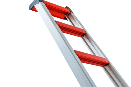 Extension ladder isolated on a white background showcasing a sleek aluminum structure for versatile climbing and support in various tasks around home or work environments