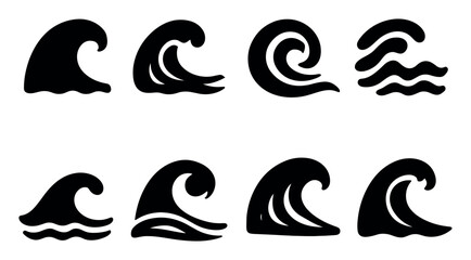 Wave silhouette icon set. ocean, sea, surf symbols silhouette collection