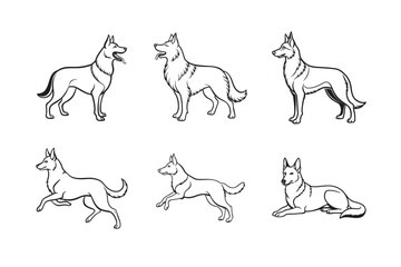 line art of  Belgian dog pet set bundle  on the white background