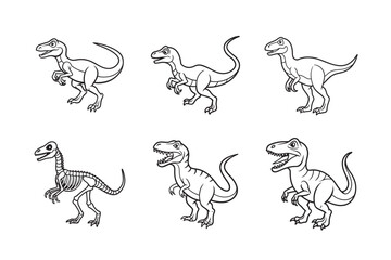 line art of  raptor-dinosaur set bundle  on the white background