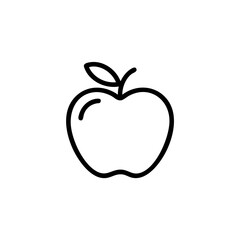 Simple outline drawing of a fresh apple with a leaf isolated on transparent background