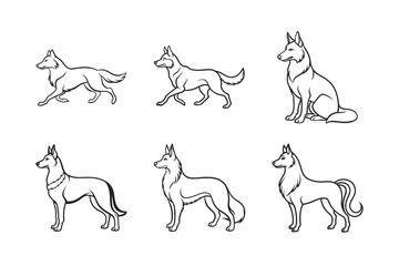 line art of  Belgian dog pet set bundle  on the white background