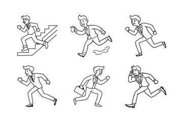 line art of  businessman running bundle  on the white background