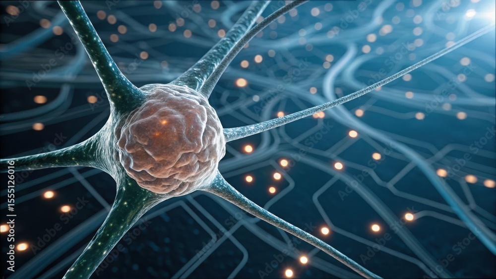 Poster detailed visualization of neural network and brain cell repair process