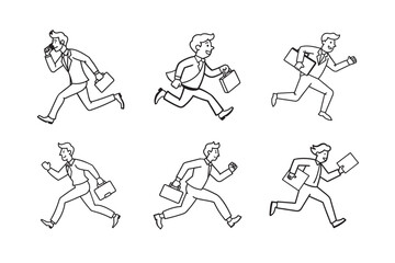 line art of  businessman running bundle  on the white background