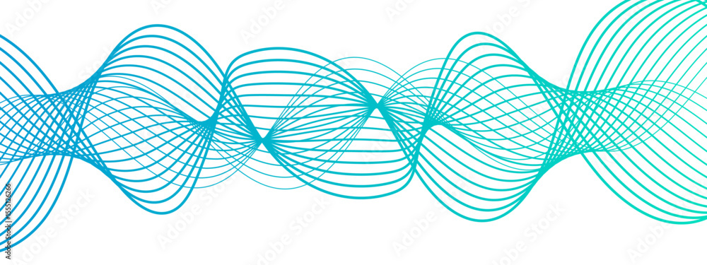 Aufkleber Abstract digital smooth, flowing wave lines forming a dynamic, fluid pattern.  Gradient from with symmetrical, with overlapping transparent curves creating a sense of motion, depth, and rhythm.