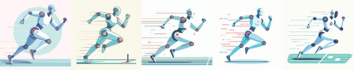 Futuristic Running Robots – AI Humanoids in Motion Sprinting on Track
