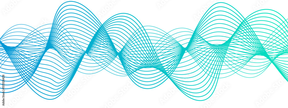 Poster Abstract digital smooth, flowing wave lines forming a dynamic, fluid pattern.  Gradient from with symmetrical, with overlapping transparent curves creating a sense of motion, depth, and rhythm.