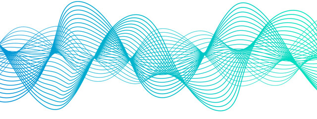 Abstract digital smooth, flowing wave lines forming a dynamic, fluid pattern.  Gradient from with symmetrical, with overlapping transparent curves creating a sense of motion, depth, and rhythm.