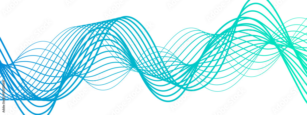 Aufkleber Abstract digital smooth, flowing wave lines forming a dynamic, fluid pattern.  Gradient from with symmetrical, with overlapping transparent curves creating a sense of motion, depth, and rhythm.