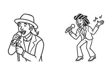 line art of  singer set bundle  on the white background
