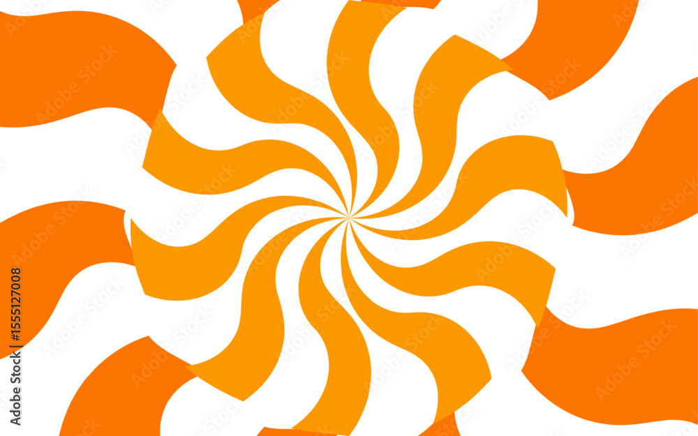Poster abstract high-contrast, optical illusion background with a bold spiral pattern. wavy orange and whit