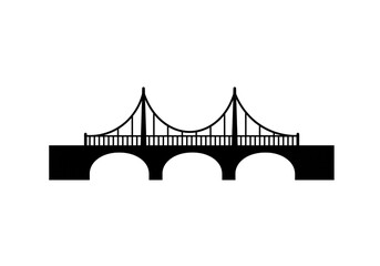 Fototapeta premium A black and white illustration of a bridge with three arches and two suspension towers