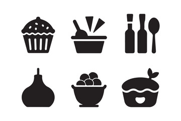 Food Icon Set Silhouette Illustrations of Kitchen and Snack Items