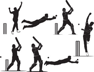 Batsman in action silhouette vector illustration