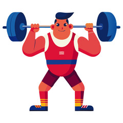 Vector illustration of a muscular weightlifter lifting a heavy barbell on transparent background.