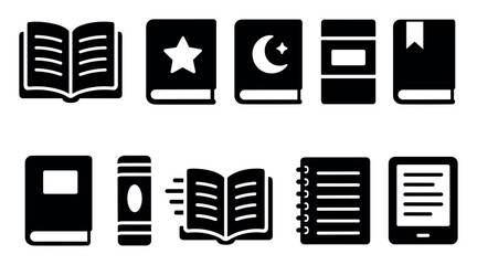 Book, reading solid icon set. literature, bookstore, library, education icons collection