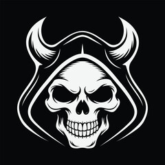 Skull with Horns in Hood Vector